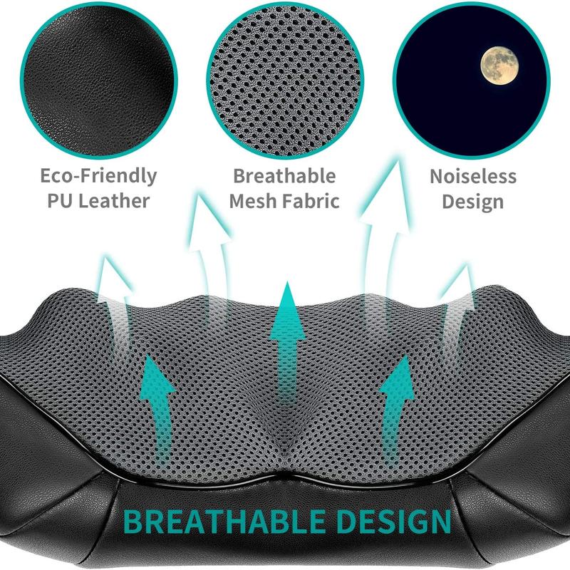 Shiatsu Neck and Back Massager with Soothing Heat and 8 Deep-Kneading Nodes