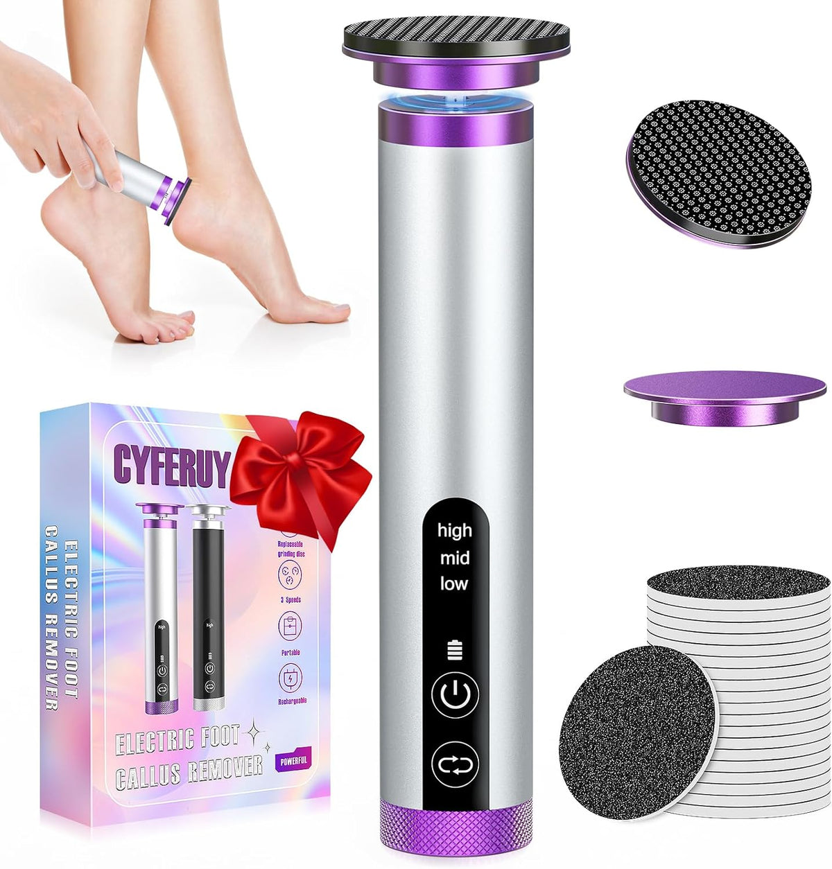 Electric Foot Callus Remover with Nano-Glass Head and Lotion Applicator