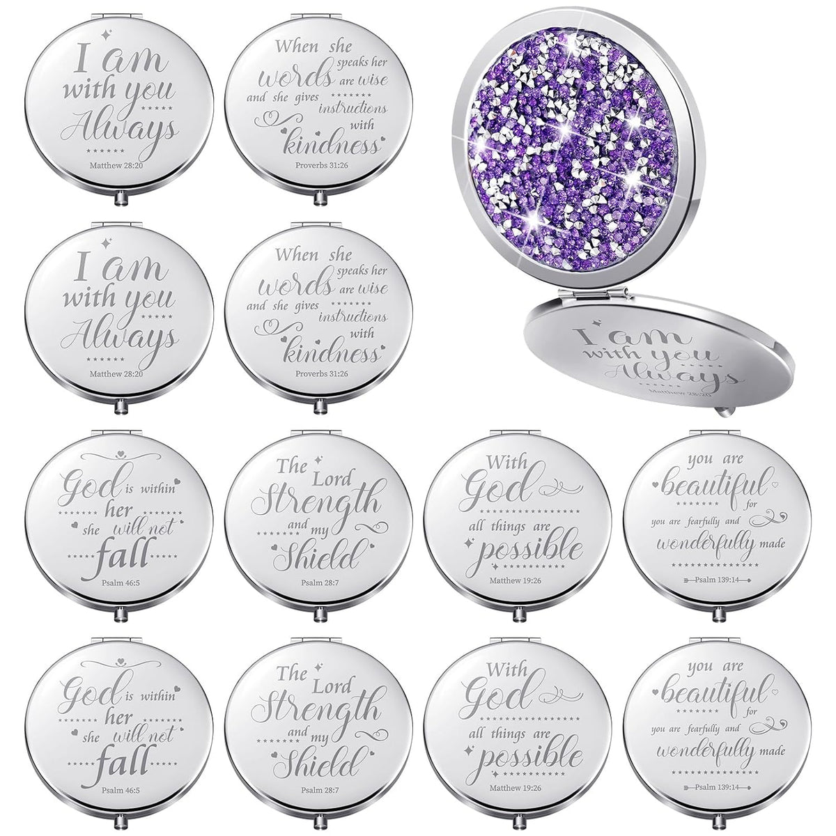 12 Pcs Easter Christian Compact Mirror Gifts for Women, Bible Verse Bulk Hand Makeup Mirrors