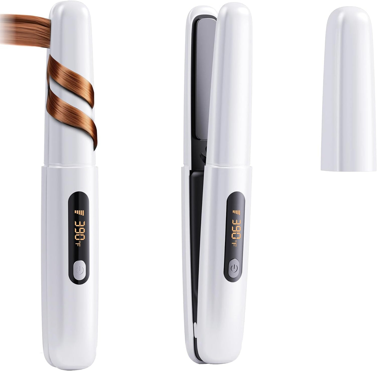 Cordless 2-in-1 Hair Straightener and Curler, Mini Portable Ceramic Flat Iron with 4500mAh Battery