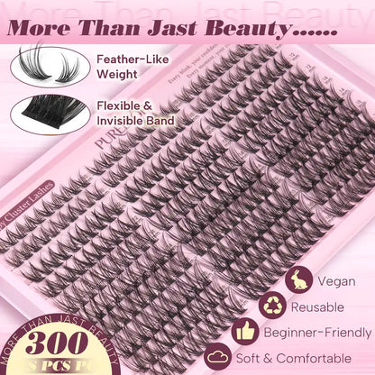 Lash Clusters Kit Wispy Natural DIY Eyelash Extensions 10-16mm 300pcs C Curl Individual Eyelashes