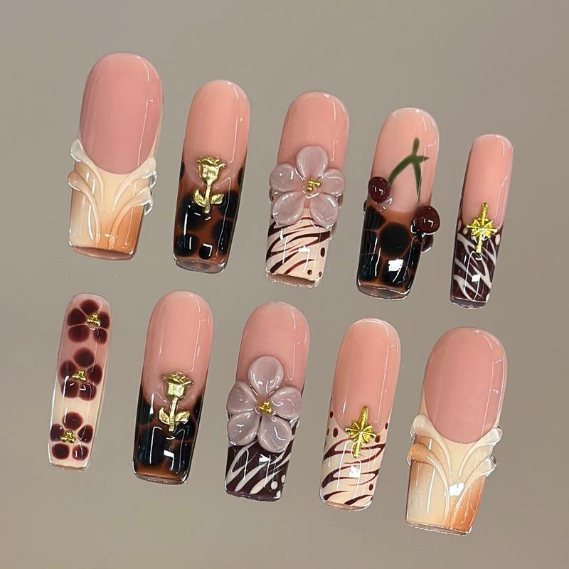 Autumn Spice Collection - 100% Handcrafted 3D Press-On Nails, Reusable Salon-Quality Gel Luxury