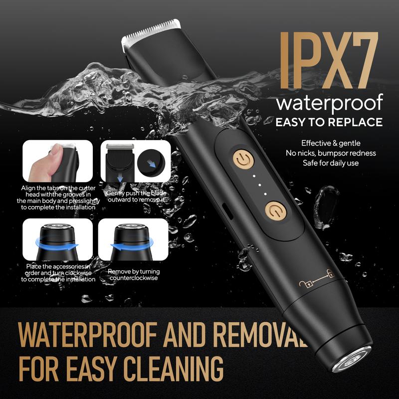 Electric Groin and Body Hair Trimmer for Men and Women, Waterproof Dual Head Shaver
