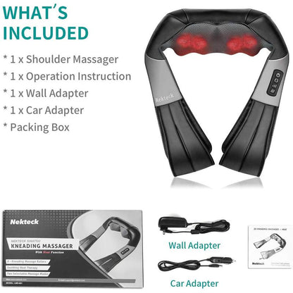 Shiatsu Neck and Back Massager with Soothing Heat and 8 Deep-Kneading Nodes