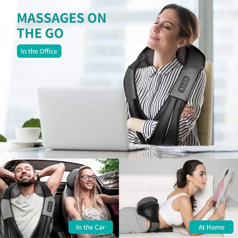 Shiatsu Neck and Back Massager with Soothing Heat and 8 Deep-Kneading Nodes
