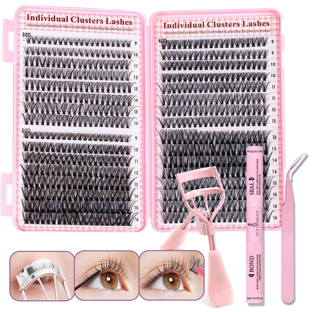 Mixed-Style Lash Clusters Kit, DIY Individual Eyelash Extensions, D-Curl Volume False Eyelashes
