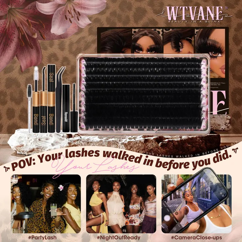 280Pcs Thick Lash Clusters 260D Dramatic 14-24mm Mega Volume D Curl Fluffy Individual Extensions