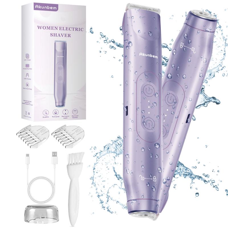 2-in-1 Electric Bikini Trimmer and Shaver for Women, IPX7 Waterproof Rechargeable Razor