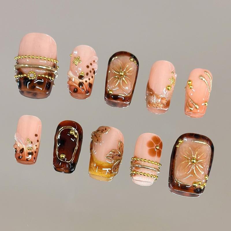Autumn Spice Collection - 100% Handcrafted 3D Press-On Nails, Reusable Salon-Quality Gel Luxury