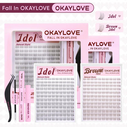 Brown Idol Lash Clusters Kit - D Curl Wispy Extension Kit for Natural DIY Makeup