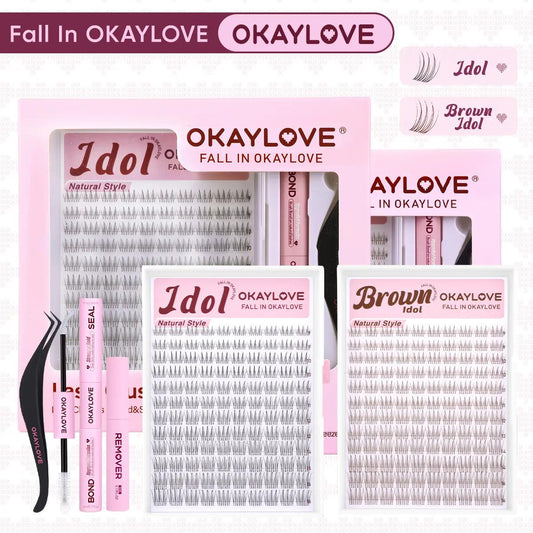 Brown Idol Lash Clusters Kit - D Curl Wispy Extension Kit for Natural DIY Makeup