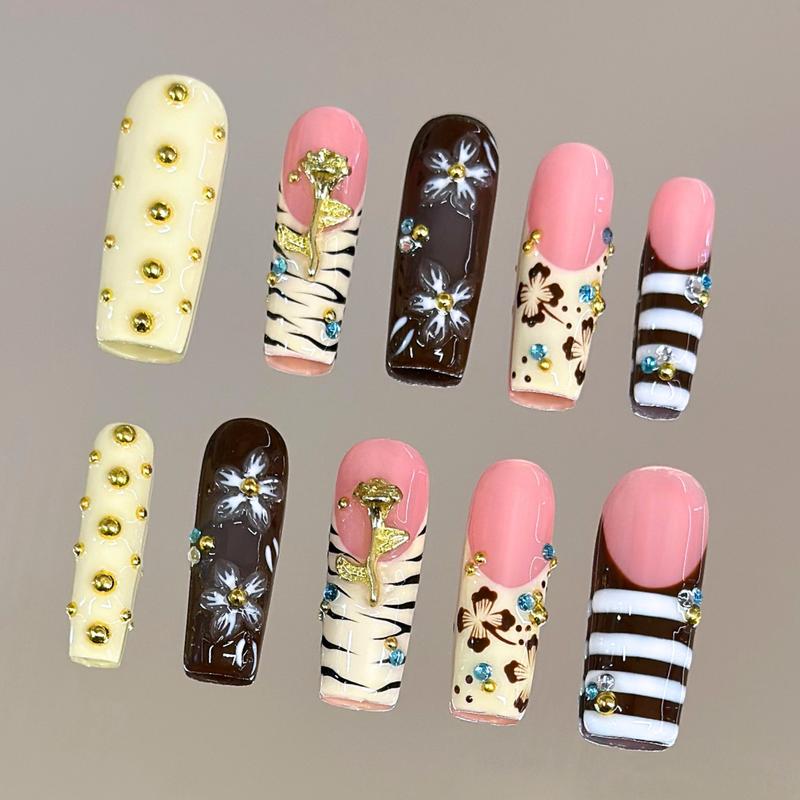 Autumn Spice Collection - 100% Handcrafted 3D Press-On Nails, Reusable Salon-Quality Gel Luxury