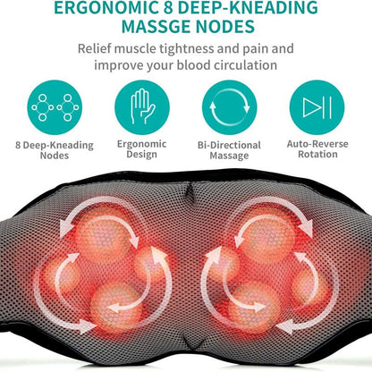 Shiatsu Neck and Back Massager with Soothing Heat and 8 Deep-Kneading Nodes