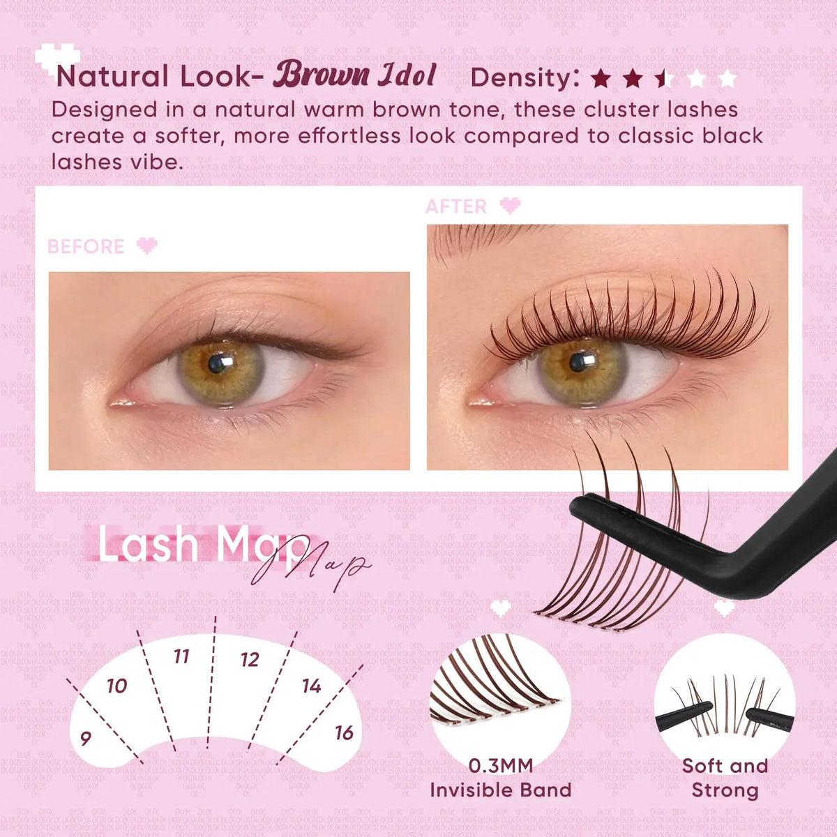Brown Idol Lash Clusters Kit - D Curl Wispy Extension Kit for Natural DIY Makeup