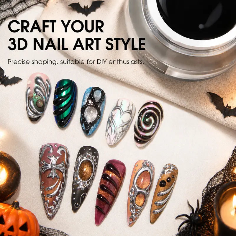 Black 3D Nail Gel 4-in-1, 35g Strong Adhesive and Top Coat for Nail Art