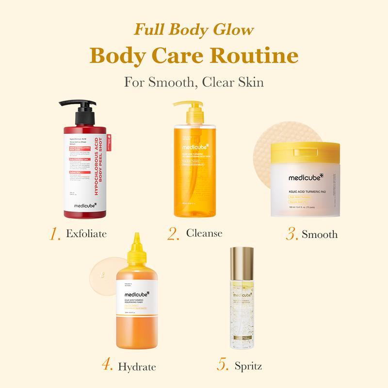 Smooth & Clear Body Care Set - Hypochlorous Acid Peel, Kojic Acid Body Wash, Toner Pad & Mist