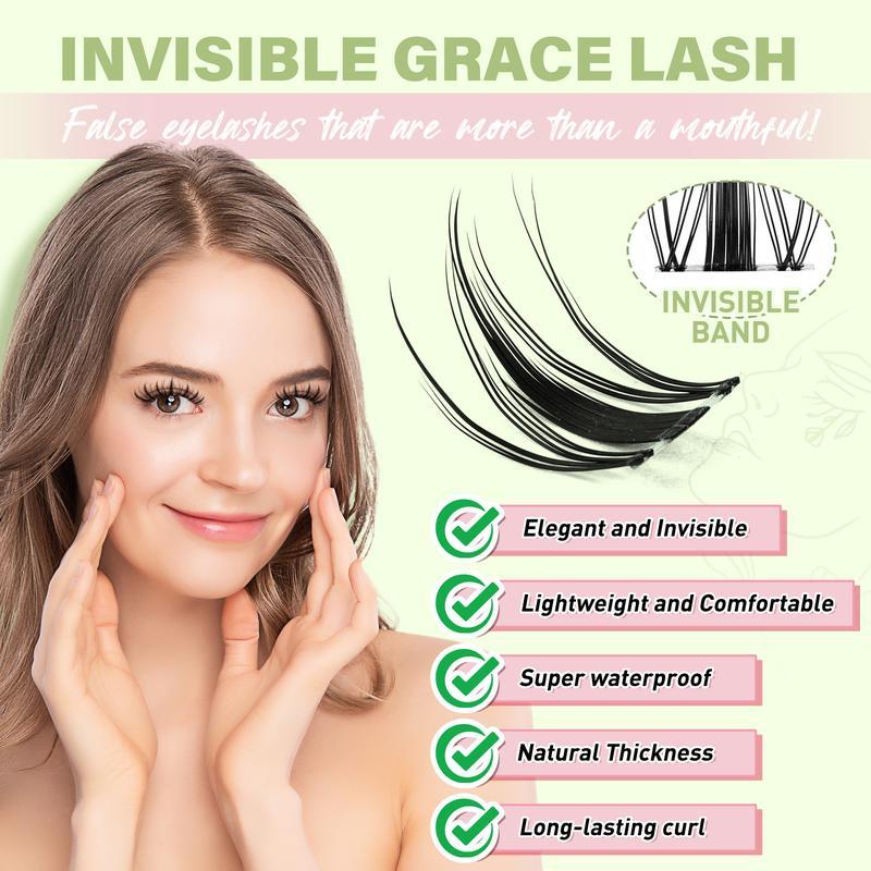 Close view of the slim lash cluster band and finished lash look