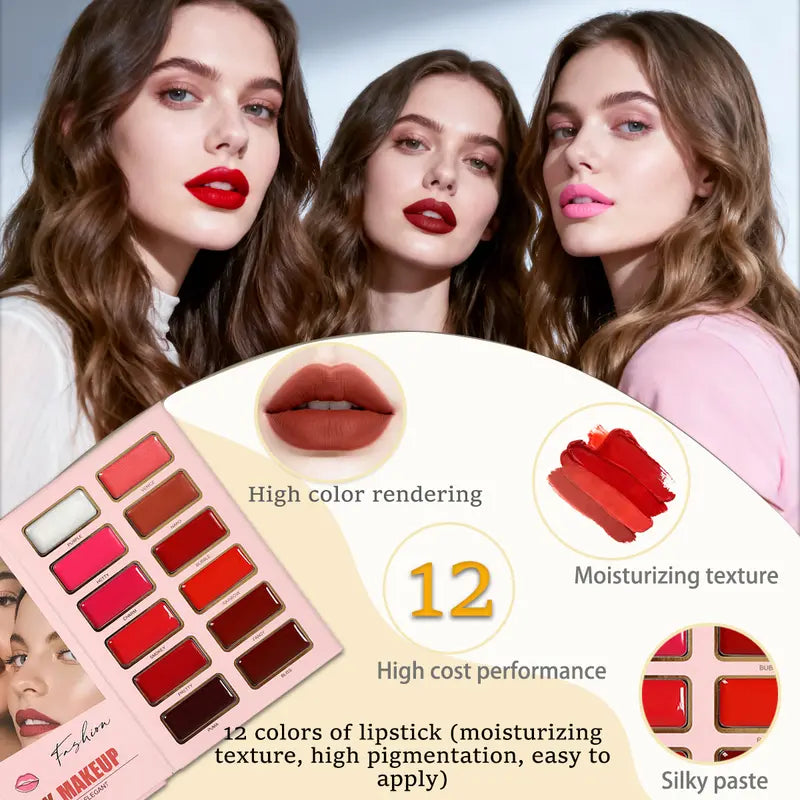 Multicolor Eyeshadow Palette - High-Pigment Pearl, Glitter Sequins, and Lipstick Set
