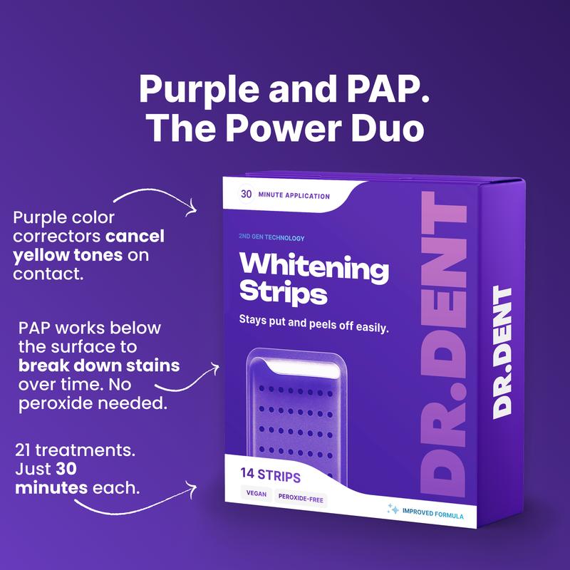 Purple Teeth Whitening Strips - 7/21 Sessions - Non-Sensitive & Peroxide-Free