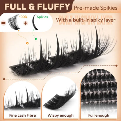 Spiky Manga Lash Clusters - Wispy Anime Eyelash Extensions, D Curve 12-18mm, 204 Pcs