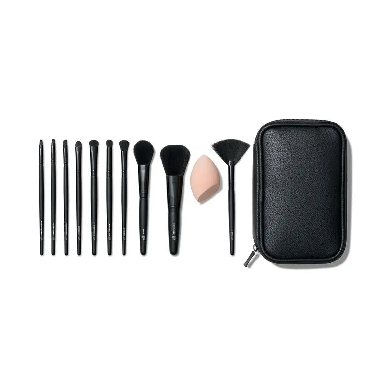 Full Face & Eye Makeup Brush Set with Travel Case - Professional 12-Piece Beauty Kit