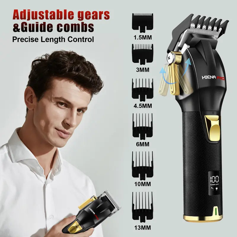 Professional 3-Piece Black and Gold Cordless Hair Clipper & Trimmer Set with LCD Display