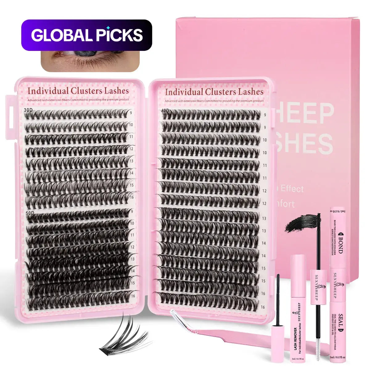 Mixed-Style Lash Clusters Kit, DIY Individual Eyelash Extensions, D-Curl Volume False Eyelashes
