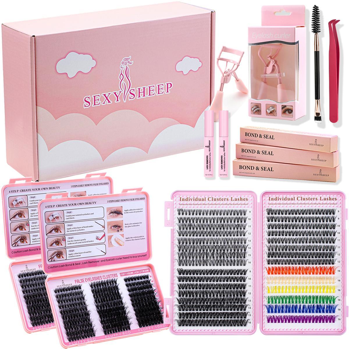 Mixed-Style Lash Clusters Kit, DIY Individual Eyelash Extensions, D-Curl Volume False Eyelashes