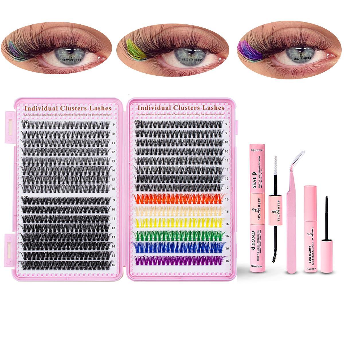 Mixed-Style Lash Clusters Kit, DIY Individual Eyelash Extensions, D-Curl Volume False Eyelashes