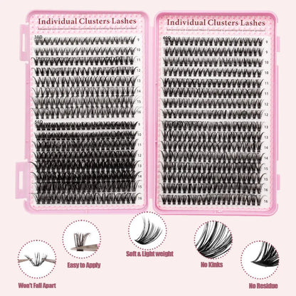 Mixed-Style Lash Clusters Kit, DIY Individual Eyelash Extensions, D-Curl Volume False Eyelashes