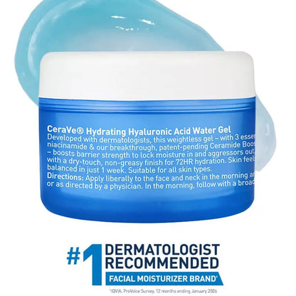 Hydrating Hyaluronic Acid Water Gel Face Moisturizer - 72HR Hydration, 1.7oz
