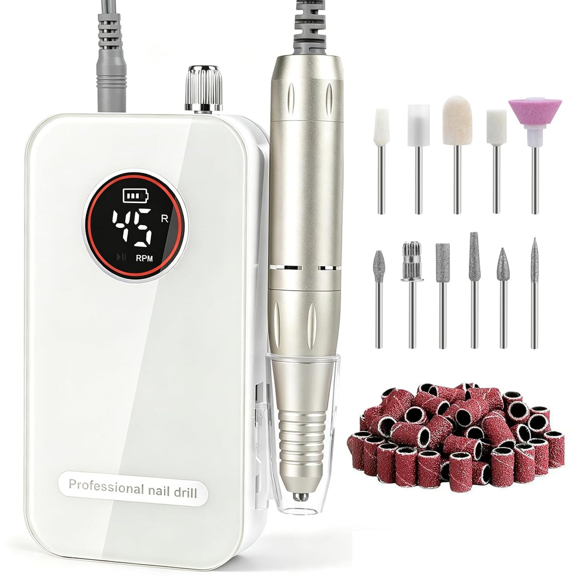 Professional 45000RPM Rechargeable Cordless Electric Nail Drill for Acrylic and Gel Nails