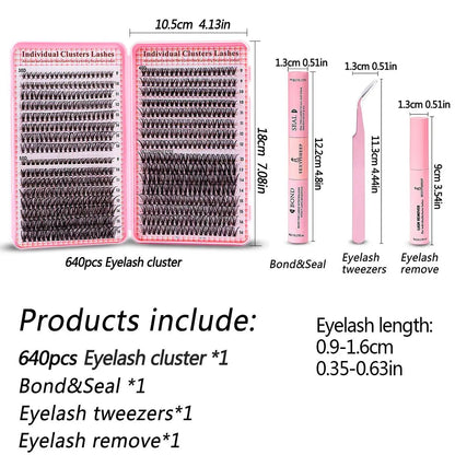 Mixed-Style Lash Clusters Kit, DIY Individual Eyelash Extensions, D-Curl Volume False Eyelashes