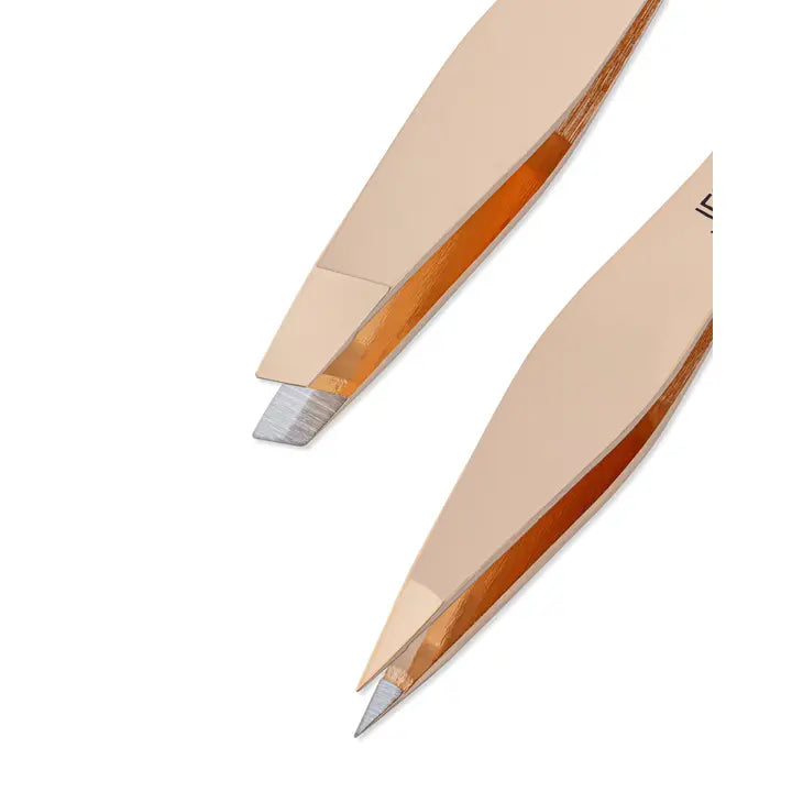 Professional 2-Piece Stainless Steel Eyebrow Tweezer Set with Slant and Pointed Tips