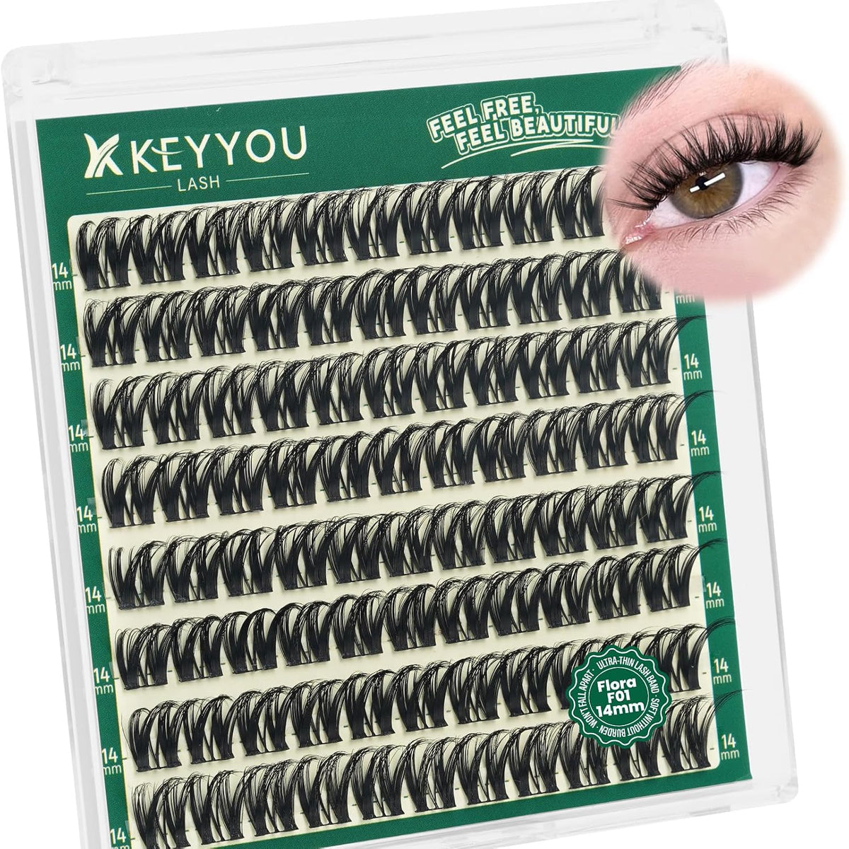 Flora Lash Clusters Kit - 132pcs D Curl Natural Extension Set with Bond, Seal, and Remover