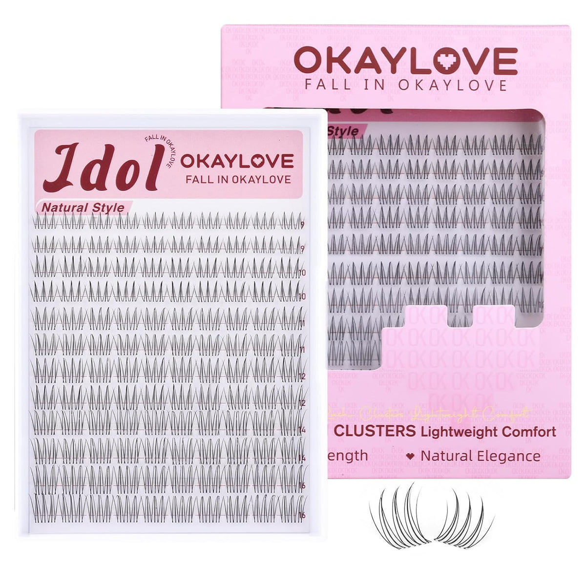 Brown Idol Lash Clusters Kit - Clear Band Natural Wispy Eyelash Extensions with Bond and Seal, 9-16mm