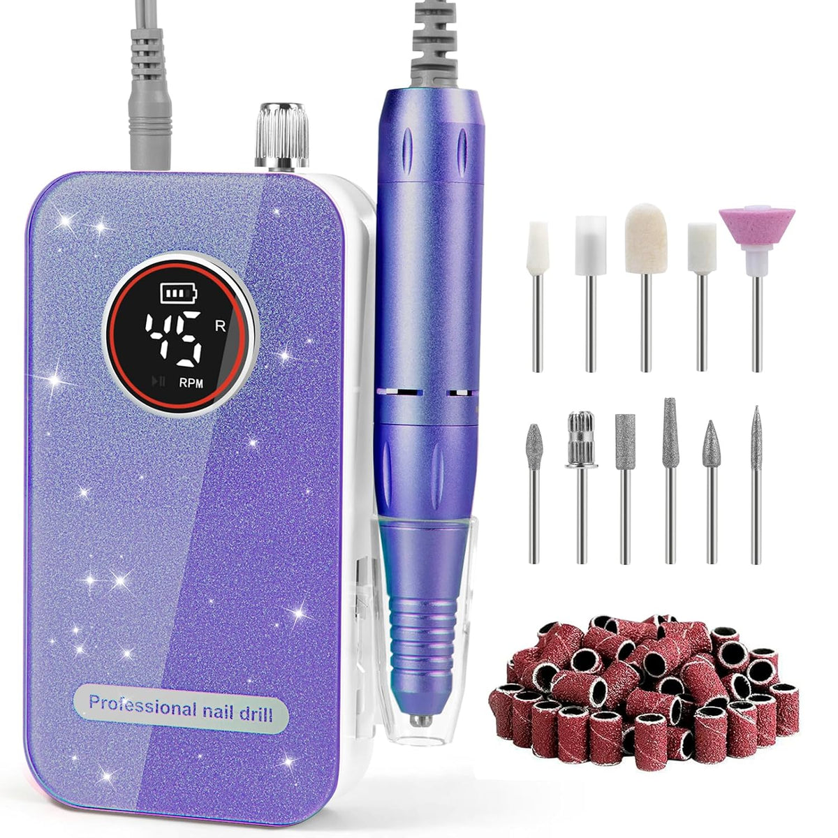 Professional 45000RPM Rechargeable Cordless Electric Nail Drill for Acrylic and Gel Nails