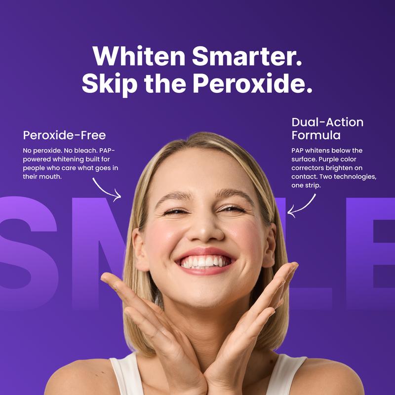 Purple Teeth Whitening Strips - 7/21 Sessions - Non-Sensitive & Peroxide-Free