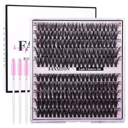 DIY Lash Extension Kit - 154 Pcs Natural Wispy Clusters, D Curl 8-16mm with Bond, Seal, and Tweezers