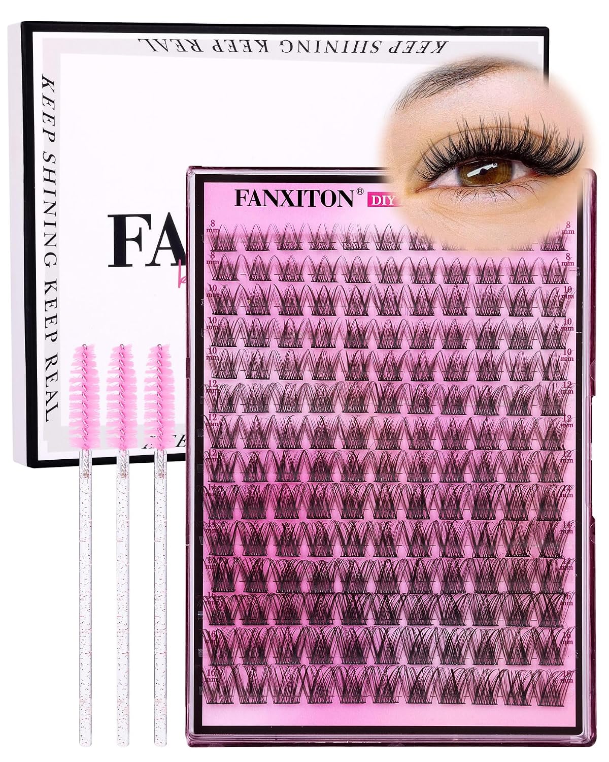 DIY Lash Extension Kit - 154 Pcs Natural Wispy Clusters, D Curl 8-16mm with Bond, Seal, and Tweezers