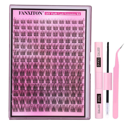 DIY Lash Extension Kit - 154 Pcs Natural Wispy Clusters, D Curl 8-16mm with Bond, Seal, and Tweezers