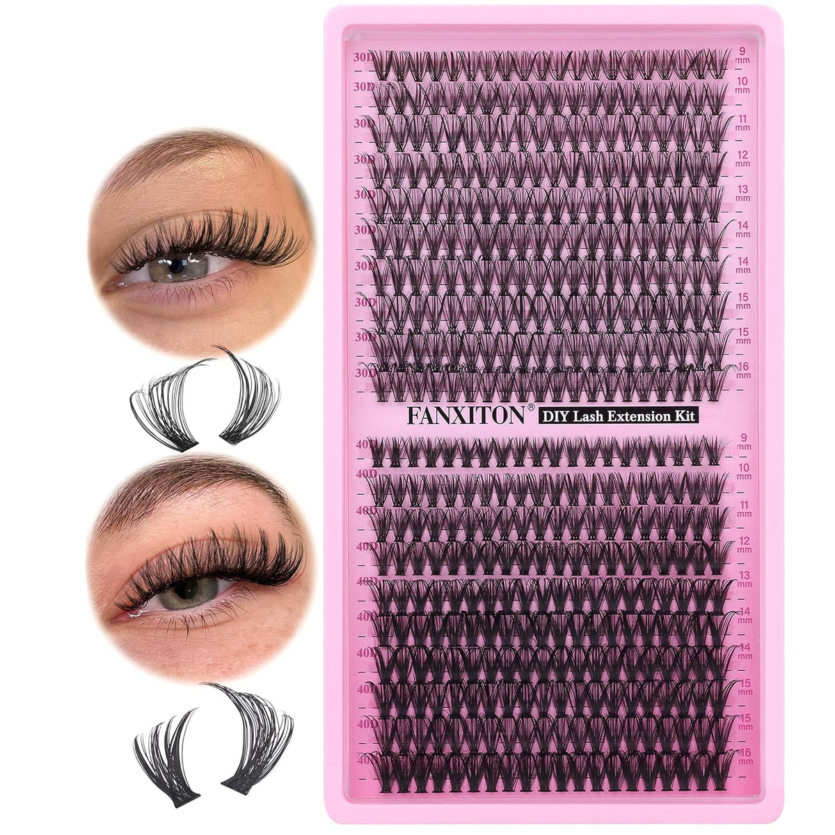 DIY Lash Extension Kit - 154 Pcs Natural Wispy Clusters, D Curl 8-16mm with Bond, Seal, and Tweezers