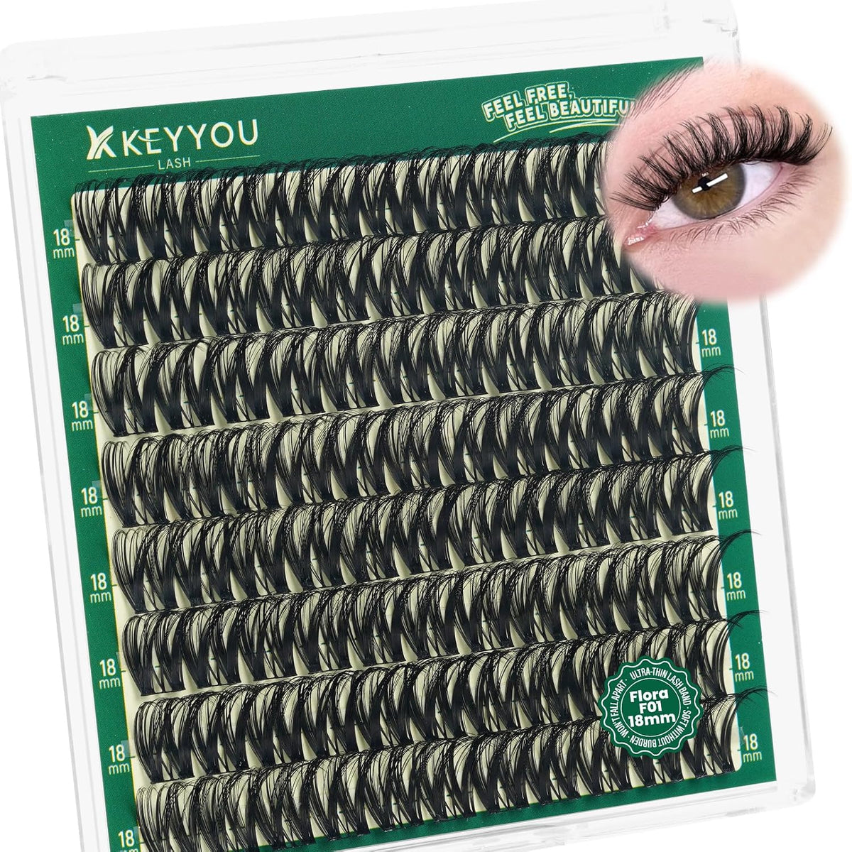 Flora Lash Clusters Kit - 132pcs D Curl Natural Extension Set with Bond, Seal, and Remover