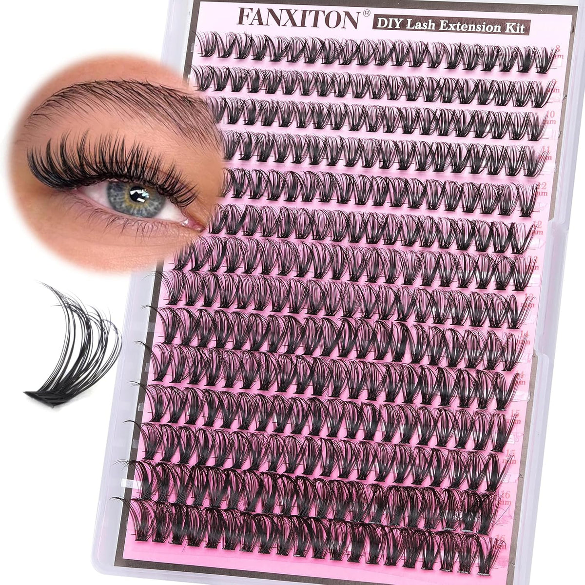 DIY Lash Extension Kit - 154 Pcs Natural Wispy Clusters, D Curl 8-16mm with Bond, Seal, and Tweezers