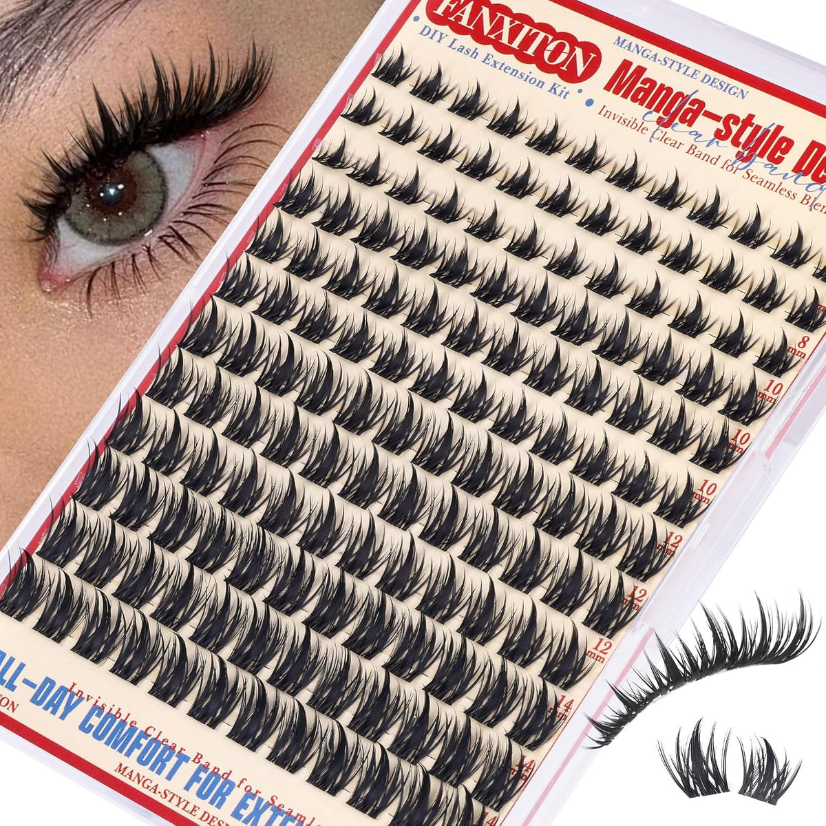DIY Lash Extension Kit - 154 Pcs Natural Wispy Clusters, D Curl 8-16mm with Bond, Seal, and Tweezers