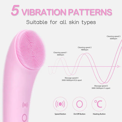 Heatable Vibrating Facial Cleansing Brush - Silicone Face Scrubber for Deep Cleansing and Massage