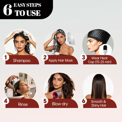 Electric Hair Steamer Cap with 10-Level Quick Heat and 3 Time Settings for Deep Conditioning