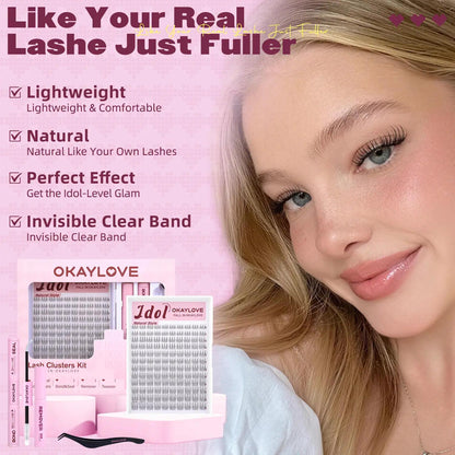 Brown Idol Lash Clusters Kit - D Curl Wispy Extension Kit for Natural DIY Makeup