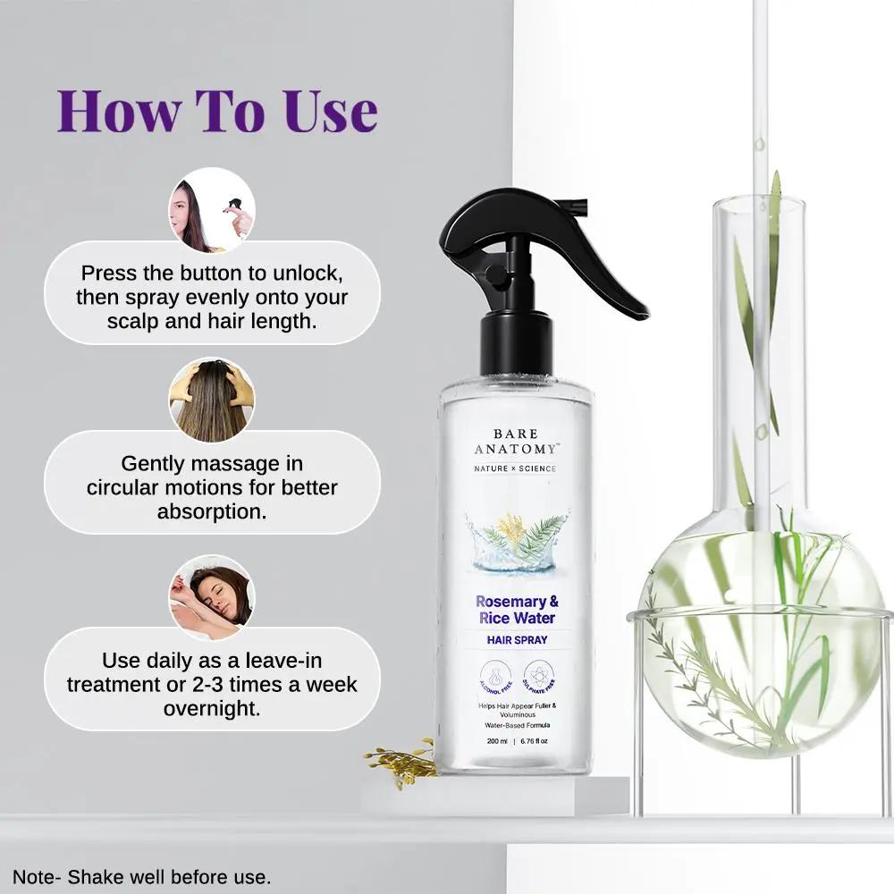 Rosemary & Rice Water Hair Growth Spray - 200ml Strengthening Mist (Pack of 3)