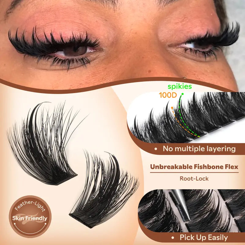 Spiky Manga Lash Clusters - Wispy Anime Eyelash Extensions, D Curve 12-18mm, 204 Pcs